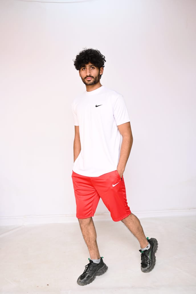 Nik White-Red Dri-Fit Shorts Tracksuit