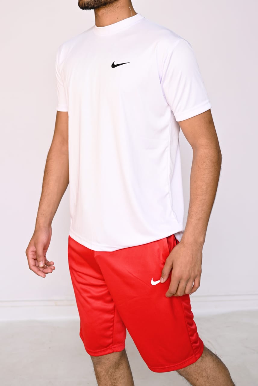 Nik White-Red Dri-Fit Shorts Tracksuit