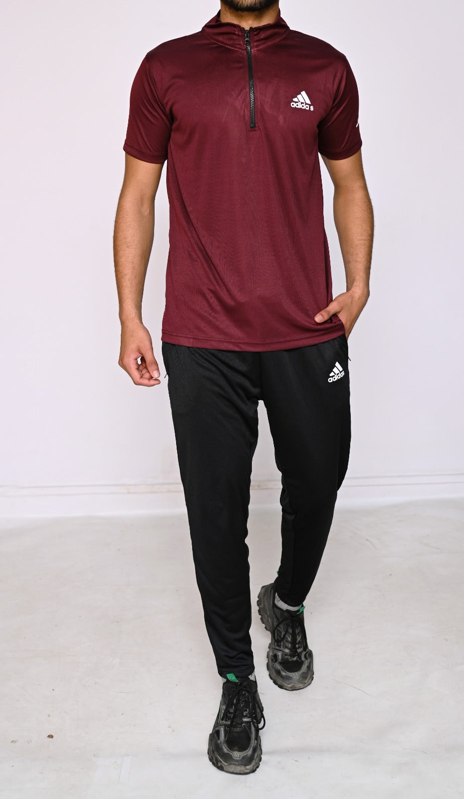 Adi Maroon With Black Trouser Dri-Fit Tracksuit