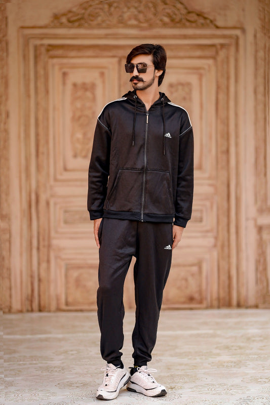 Adi Premium Full-Zip Hooded Tracksuit -Black