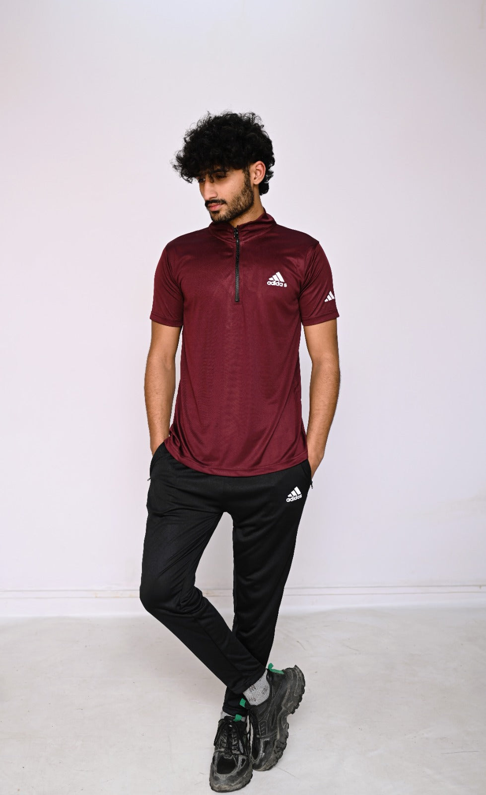 Adi Maroon With Black Trouser Dri-Fit Tracksuit